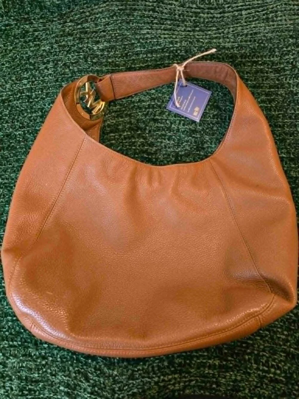 Michael Kors Pebbled Leather Hobo Shoulder Bag – Brown with MK Charm